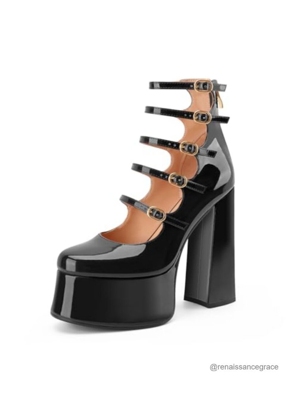 Patent Leather Platform Mary Jane Ankle Boots, Chunky High Heel Goth Shoes